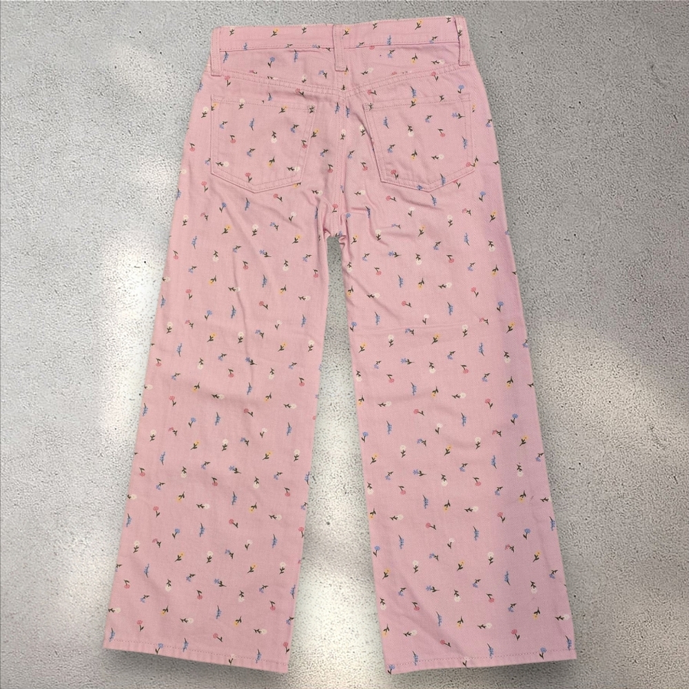 Old Navy Pastel Pink Floral High-Waisted Baggy Wide-Leg Jeans Girls Size 10 - Picture 2 of 10